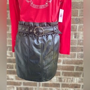 Black Leather Mini Skirt with Belt